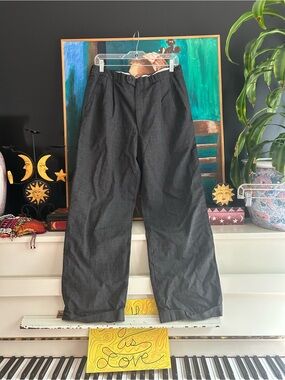 Charcoal Grey Pleated Wide Leg Trousers Cuffed Hem High Rise Minimalist Pants
